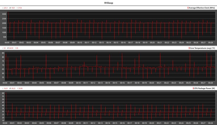 CPU statistieken tijdens de Cinebench R15 loop