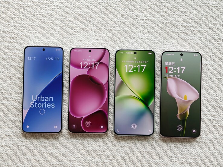 De "OnePlus 15T" (vierde van rechts) en zijn collega compacte smartphones. (Bron: Digital Chat Station via Weibo)