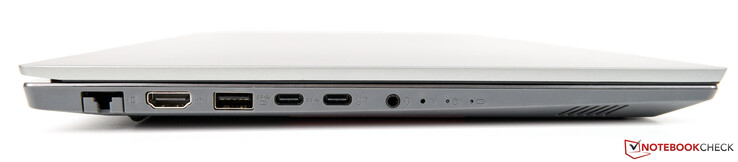Left-hand side: Ethernet (RJ45), HDMI 1.4b, USB 3.1 Gen 1, USB-C 3.1 Gen 1 Type-A, USB-C 3.1 Gen 2 Type-C x2, 3.5 mm jack