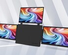 De afbeelding toont de draagbare monitor Acer PD163Q-P3 met een centrale behuizing die aan de zijkanten wordt omringd door drie 1080p-schermen van 15,6 inch 