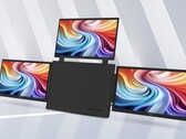 De afbeelding toont de draagbare monitor Acer PD163Q-P3 met een centrale behuizing die aan de zijkanten wordt omringd door drie 1080p-schermen van 15,6 inch 