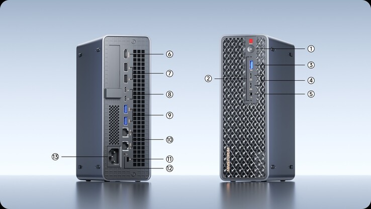 De mini-pc beschikt over een ruim aantal poorten, waaronder in totaal vier USB 4-poorten. 