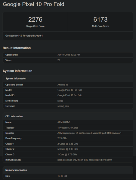 Tensor G5 Geekbench score (bron: Geekbench)
