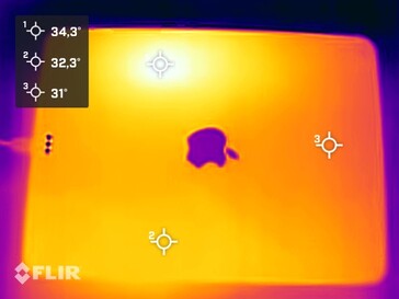 Infrarood-warmtebeeld met één hotspot recht boven de M1-chip (achterzijde)