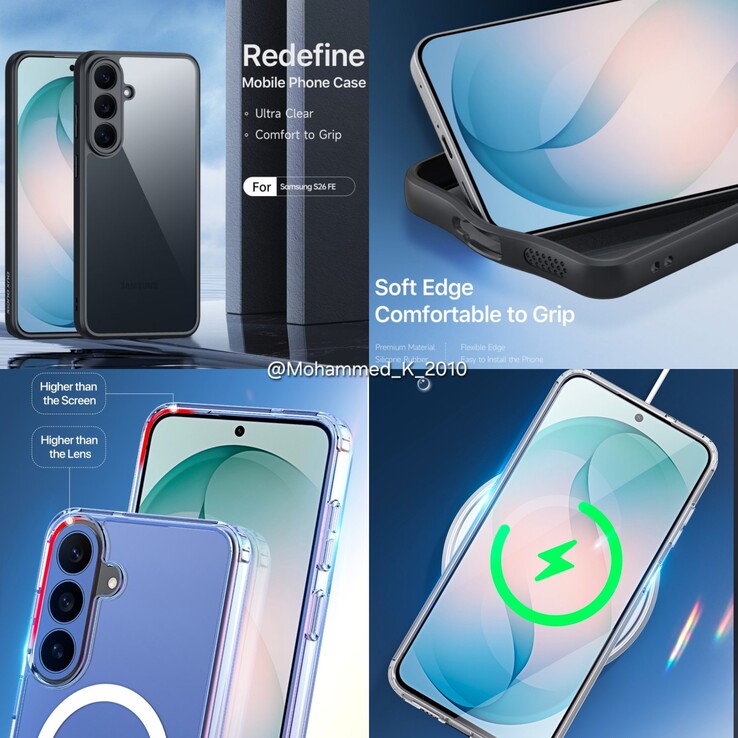 Uitgelekte Galaxy S26 FE-behuizing renders.