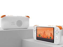 Mangmi AIR X handheld in wit en oranje met display en luidspreker achteraan. (Afbeeldingsbron: Mangmi)