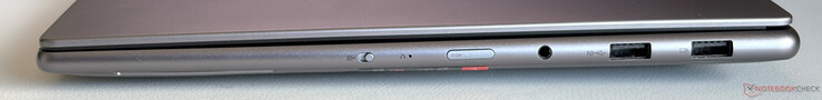 Rechts: Webcam eShutter, aan/uit-knop, 3,5 mm stereo, 2x USB-A 3.2 Gen.2 (10 Gbps, 1x Always-on)