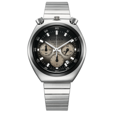 Vooraanzicht van de Citizen Tsuno Chronograph AN3714-50H, met een grijze wijzerplaat met kleurverloop.