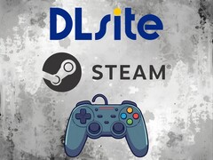 DLsite en Steam-logo&#039;s boven controller (Afbeelding bron: DLsite, Steam met bewerkingen)