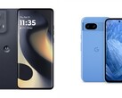De Motorola Edge 2024 is alleen verkrijgbaar in zwart, terwijl de Pixel 8a verkrijgbaar is in vier kleuren, waaronder Bay (blauw). (Afbeeldingsbron: Motorola, Google - bewerkt).