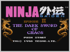 Het titelscherm van Ninja Gaiden II: The Dark Sword of Chaos afgebeeld