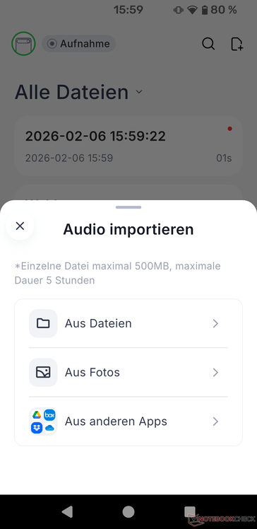 Comulytic Note Pro biedt de mogelijkheid om audiobestanden van elk type te importeren.