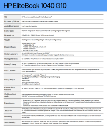 HP EliteBook 1040 G10 specificaties