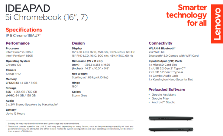 Lenovo IdeaPad 5i Chromebook specificaties (afbeelding via Lenovo)