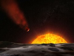 Een artistieke illustratie van een exoplaneet die op zijn ster afkomt.