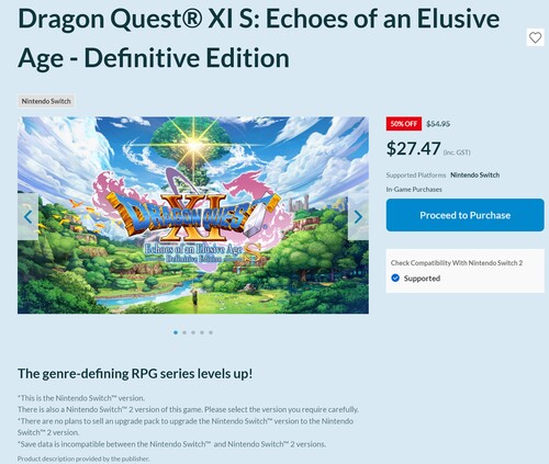 Disclaimers voor Dragon Quest XI S: Echoes of an Elusive Age - Definitive Edition Switch-versie