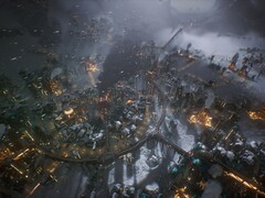 Een afbeelding van een stad in Frostpunk 2, nu met 50% korting op Steam.