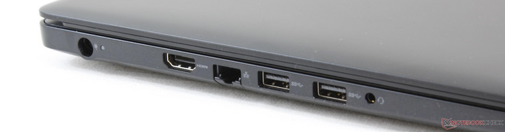 Linkerkant: stroomadapter, HDMI 2.0, RJ-45, 2x USB 3.0, 3.5 mm audiopoort