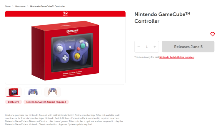 Nintendo-winkel Switch 2 GameCube Controller aanbieding (Afbeelding bron: screenshot, Nintendo of America)