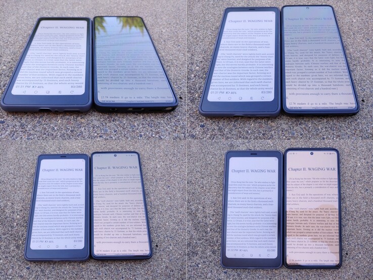 Kaleido vs OLED (~550 nits). Schaduwrijk middagzonlicht.