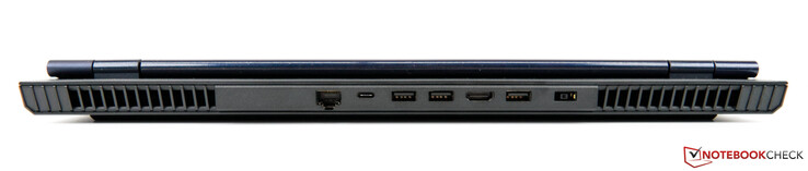 Achterzijde: Ethernet (RJ-45), USB-C 3.2 Gen 2, 2x USB-A 3.2 Gen 1, HDMI, USB-A 3.2 Gen 1, netstroomadapter