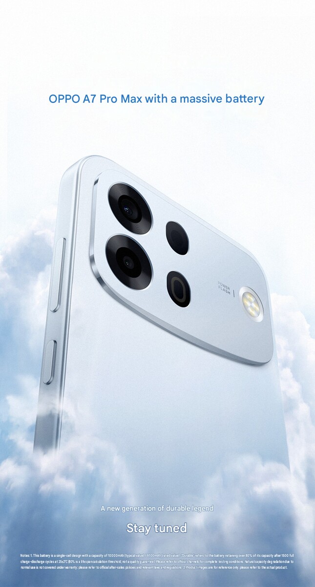 De Oppo A7 Pro Max wordt binnenkort gelanceerd met een batterij van 10.000 mAh