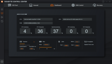 Tabblad Dashboard - informatie over de systeemstatus