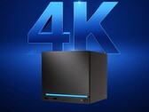 Valve Steam Machine te zien tegen een 4K-achtergrond