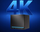 Valve Steam Machine te zien tegen een 4K-achtergrond