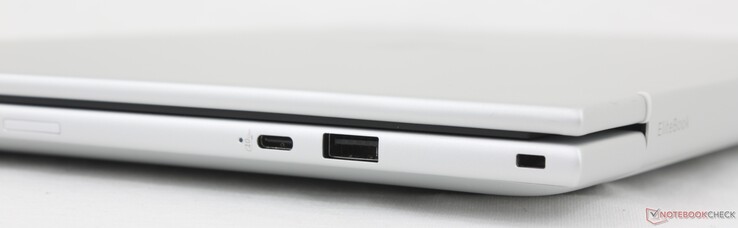Rechts: USB-C met DisplayPort 1.4 + Power Delivery (10 Gbps), USB-A (5 Gbps), veiligheidsslot, Nano-SIM (optioneel)