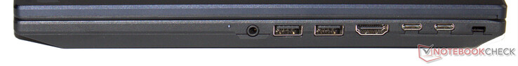 Rechterkant: audio-combo, 2x USB 3.2 Gen 2 (USB-A), HDMI, Thunderbolt 4 (USB-C; Power Delivery, DisplayPort), USB 3.2 Gen 2 (USB-C; Power Delivery), sleuf voor een Kensington-slot