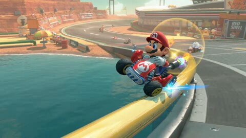 Afgebeeld: Mario slijpt op een rail tijdens de trailer (Afbeelding Bron: Met dank aan Nintendo via hun Switch 2 Direct
