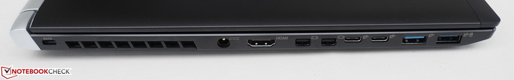 Linkerkant: Kensington Lock, DC-in, HDMI 2.0, 2x Mini-DisplayPort 1.4, 2x USB-C 3.1 Gen2, 2x USB-A 3.0