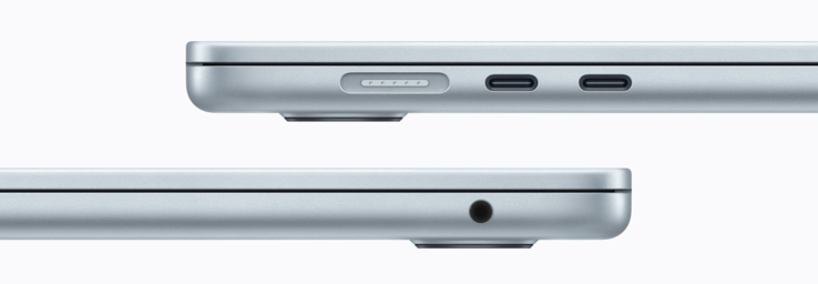 Links: MagSafe, 2x USB-C met Thunderbolt 4 (40 Gbps, DisplayPort 1.4, Power Delivery), rechts: 3,5 mm stereo-aansluiting