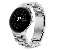 De Pixel Watch 2 met een van de officiële metalen horlogebandjes van Google. (Afbeeldingsbron: @evleaks)