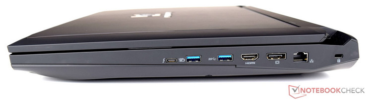 Rechterkant: 2x USB-C 3.1, 2x USB 3.0, HDMI, DisplayPort, Ethernet, Kensington lock