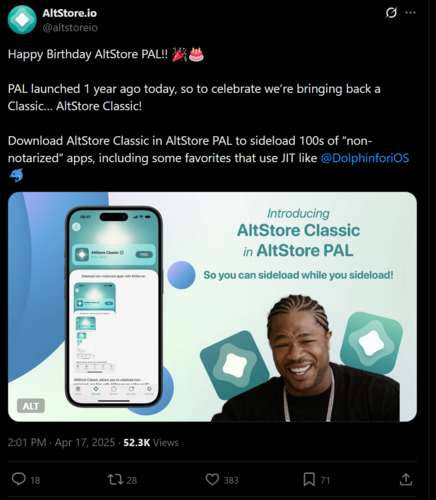 AltStore AltStore Classic X aankondigingspost (Afbeelding bron: screenshot, AltStore.io X account)