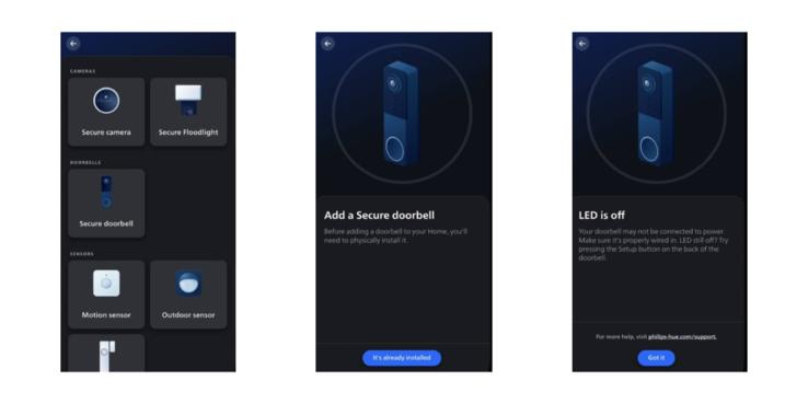De Philips Hue Secure deurbel is gespot in de app van het merk. (Afbeeldingsbron: Philips Hue app)