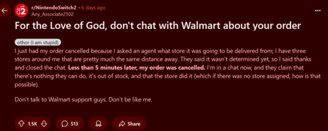 Walmart annuleerde Switch 2 pre-order testimonial#2 (Afbeelding bron: screenshot, Nintendo Switch 2 subreddit)