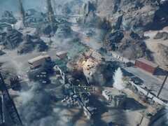 Een gevechtshelikopter die een gebouw neerschiet en vernietigt in Battlefield 6. (Afbeeldingsbron: Battlefield op YouTube, screenshot)