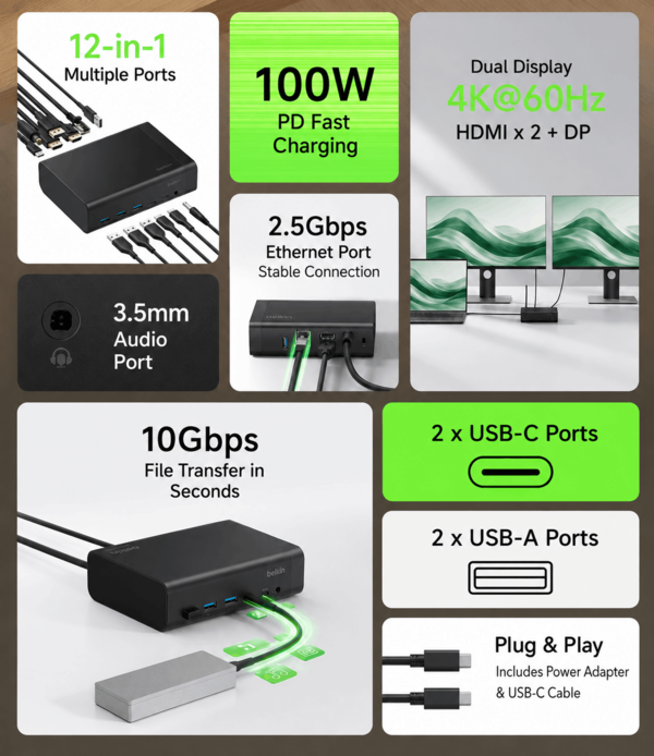 Belkin 12-in-1-dock: belangrijkste kenmerken (machinevertaling)