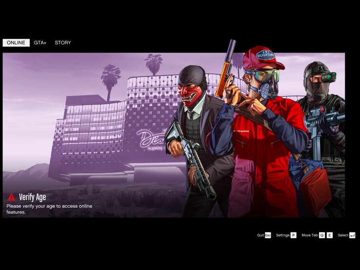 GTA Online beginscherm met leeftijdscontrole (bron: Tez2 op X)