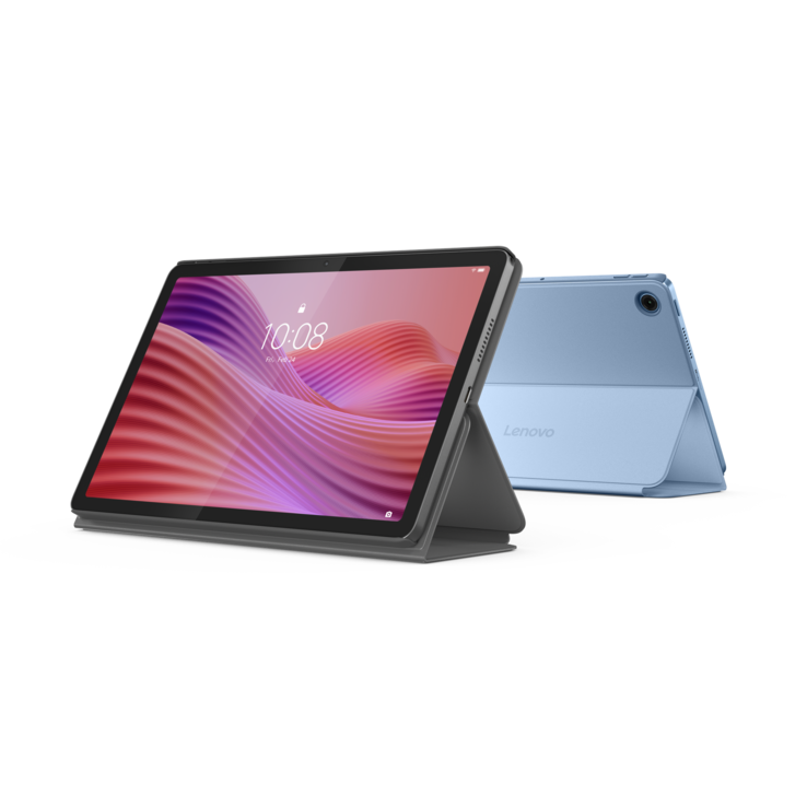 Lenovo Tab in de kleuren Luna Grey en Polar Blue met hoesje