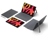 De nieuwe Iconia-tablets bieden ondersteuning voor afneembare toetsenbord- en stylusaccessoires. Afgebeeld: een promotiefoto waarop de OLED-tablets te zien zijn.