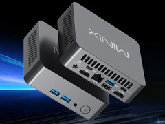 De NUC300 beschikt over een 2,5GbE-poort. Afgebeeld: een promotieafbeelding die het ontwerp en de poortconfiguratie van de mini-pc toont.