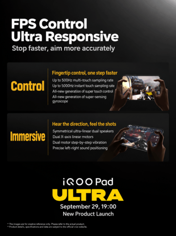 iQOO benadrukt de op gaming gerichte bedieningselementen en functies van de Pad Ultra
