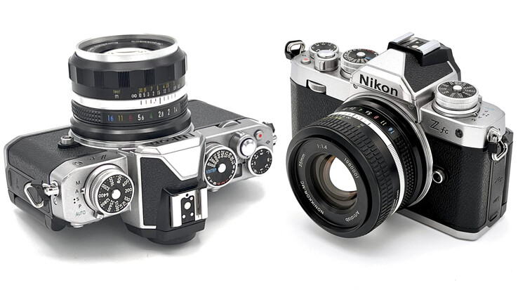 De NONIKKOR-MC 35 mm F1.4 in jaren zestig (links) en jaren tachtig uitvoering bevestigd op de Nikon Z fc. (Beeldbron: ArtraLab)