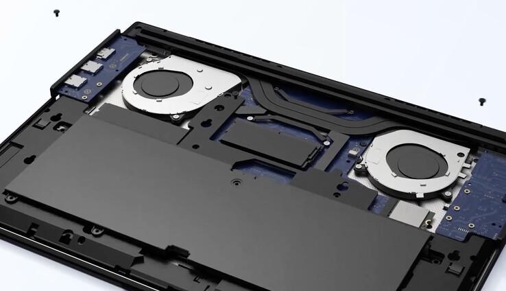 De Schenker Element 16 heeft een verwisselbare batterij, I/O-modules, toetsenbord, moederbord en ventilatoren. (Afbeelding bron: Bestware)