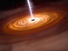 Een superzwaar zwart gat in het centrum van een melkwegstelsel. Afgebeeld - een conceptuele weergave van een zwart gat. (Afbeeldingsbron: NASA, ESA, CSA, Joseph Olmsted (STScI))