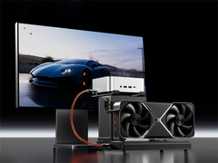 De EG01 met een SFX PSU, Nvidia GeForce RTX GPU en mini-PC erop gestapeld. (Afbeeldingsbron: Aoostar)